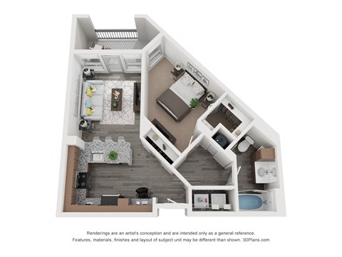 Floor plan for 1 bed, 1 bath, 755 sqft